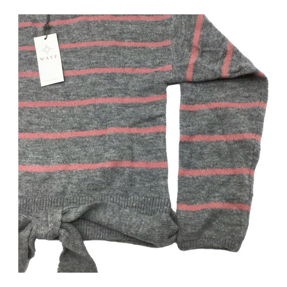 WAYF Womens Large Sweater Gray Pink Stripe Mock Neck Tie Waist Nordstrom NWT - Picture 8 of 11